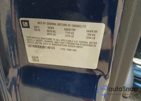 2011 Chevrolet Impala Lt from USA, damaged, VIN 2G1WB5EK3B1148123